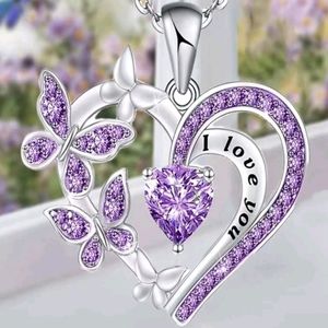 1pc Fashion Cubic Zirconia Butterfly Decor Hollow Out Heart Pendant Necklace